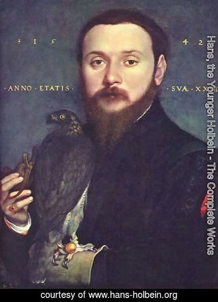 Hans, the Younger Holbein - Portrait of a gentleman with a falcon