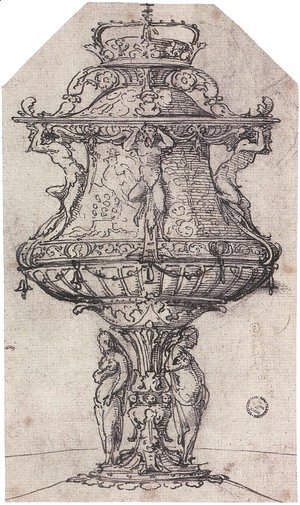 Hans, the Younger Holbein - Design for a Table Fountain with the Badge of Anne Boleyn