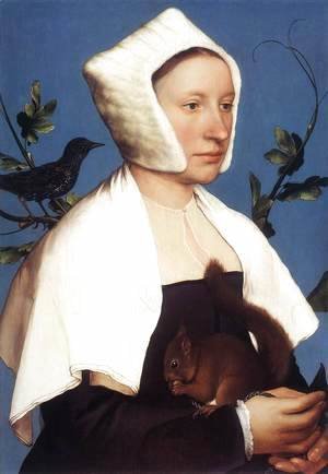 Hans, the Younger Holbein - Portrait of a Lady with a Squirrel and a Starling 1527-28
