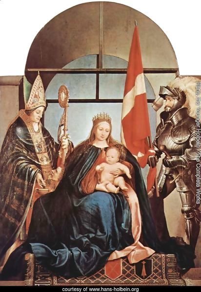 Gerster-altar scene Enthroned Madonna, left St. Nicholas of Myra, on the right St. Ursus