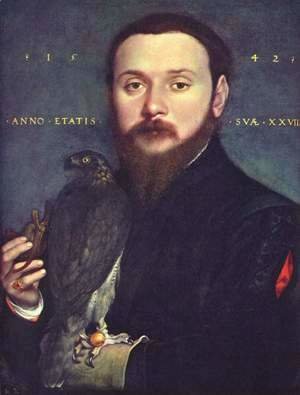 Hans, the Younger Holbein - Portrait of a gentleman with a falcon
