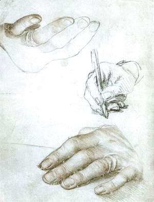 Hans, the Younger Holbein - Studies of the Hands of Erasmus of Rotterdam c. 1523
